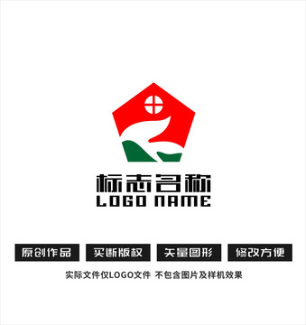 F字母标志房子logo