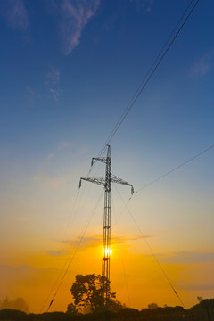 電線落日