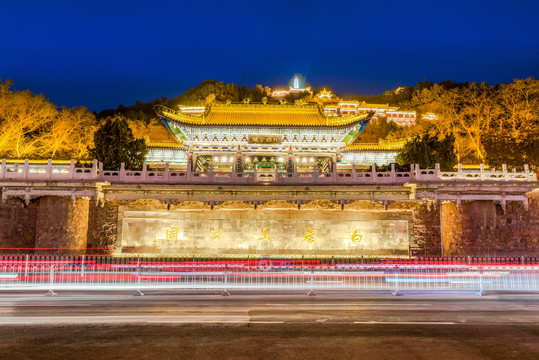 兰州白塔山公园建筑夜景