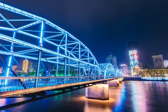 兰州中山桥与城市建筑夜景