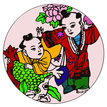 中国传统图案童子中国娃娃