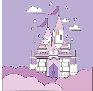 卡通紫色梦幻童话城堡插画