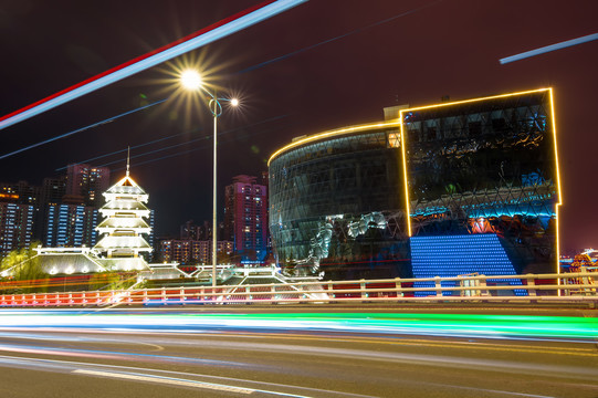 兰州音乐厅与金雁大桥夜景