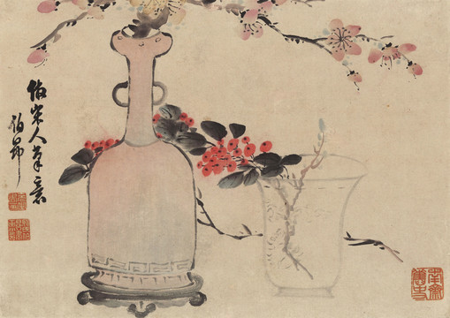 姚元之花瓶中的枇杷和梅枝圖