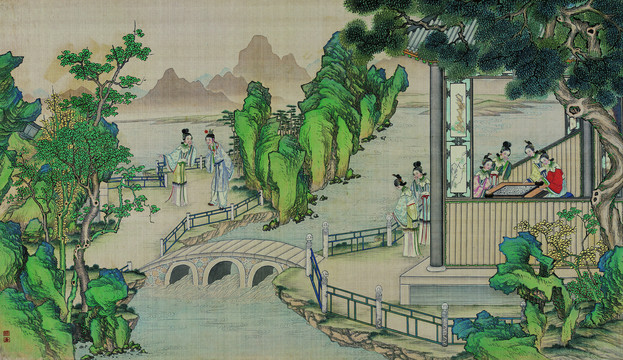 孫溫酒散暇遊觀魚下棋