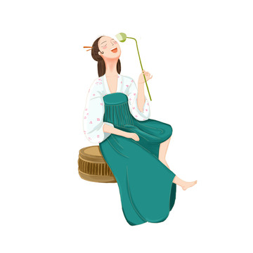 古裝女孩小清新插畫