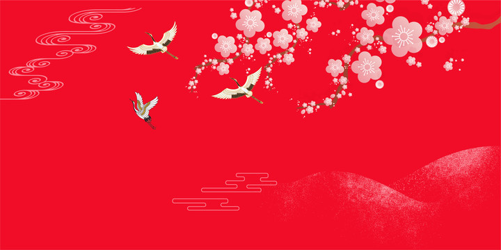 中國(guó)風(fēng)祥云仙鶴梅花中國(guó)年