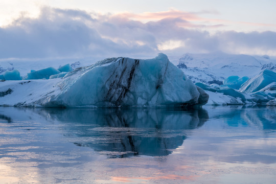 冬季冰岛冰河湖和湖面上的海豹