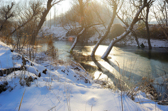 农村结冰的小河