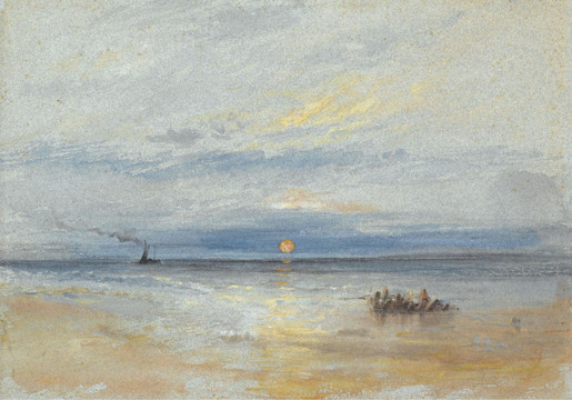 约瑟夫·马洛德·威廉·透纳夕阳与渔船返回的沿海视图