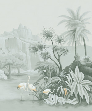 高清手绘西洋画热带植物背景