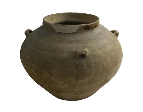 三国文物吴越窑青釉四系瓷罐
