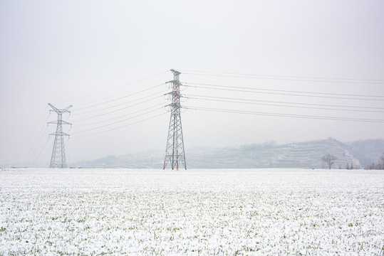 雪景铁塔麦地