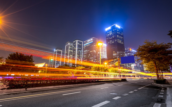 城市道路车流光影轨迹夜景