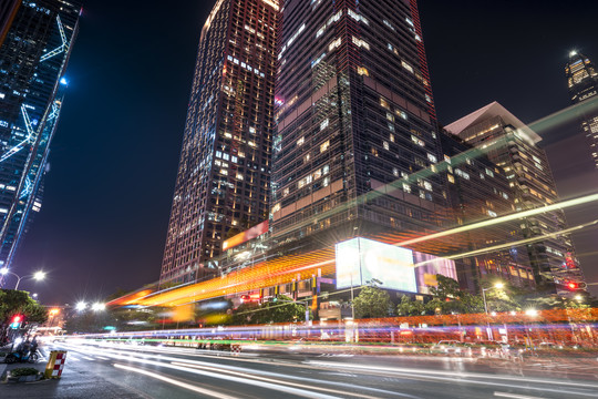 城市道路车流光影轨迹夜景