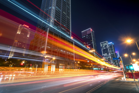 城市道路车流光影轨迹夜景