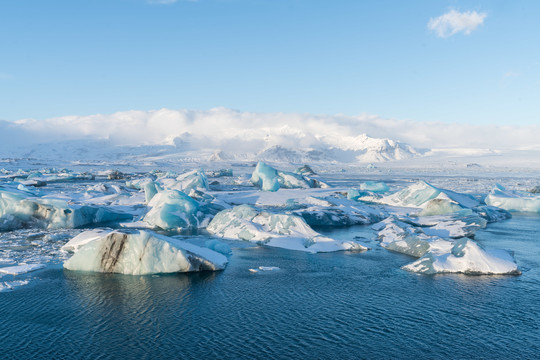 冬季冰岛冰河湖自然风景