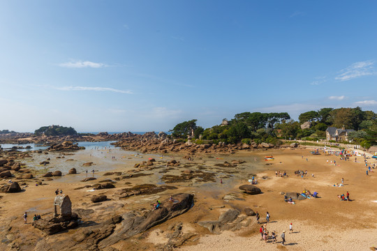 法国布列塔尼玫瑰海岸黄昏风景