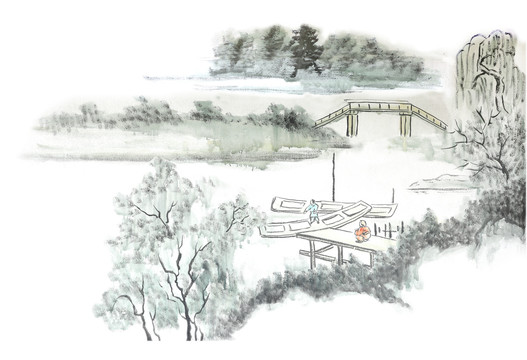 煙雨江南水墨畫(huà)