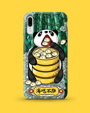 海吃不胖國潮熊貓手機(jī)殼插畫
