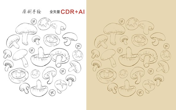香菇手繪香菇插畫矢量香菇線描