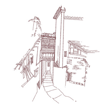 線描古街道
