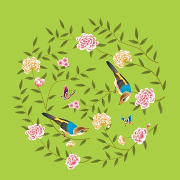 矢量工筆花鳥團(tuán)花可無限放大