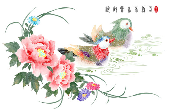 牡丹鴛鴦圖
