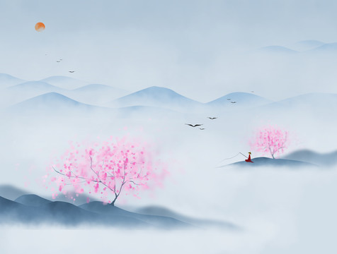 古風山水畫垂釣