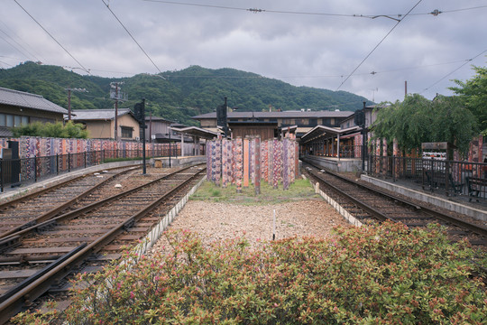 日本京都岚山电车站和服之森景观