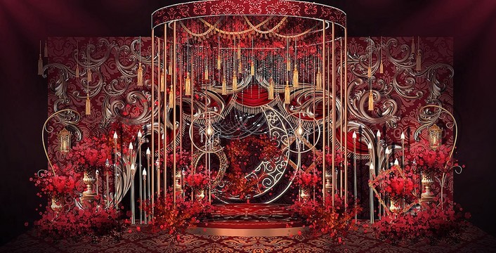 紅黑金復(fù)古婚禮合影