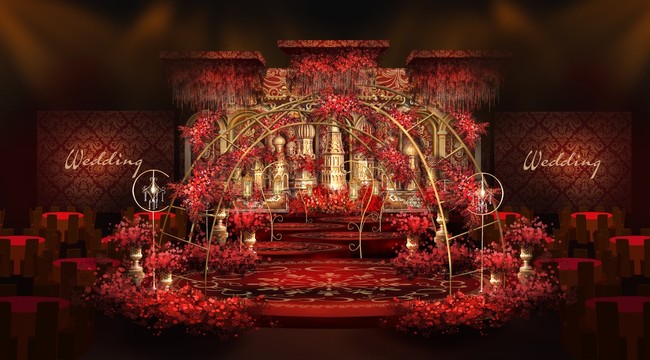 紅金色歐式復古婚禮宴會廳