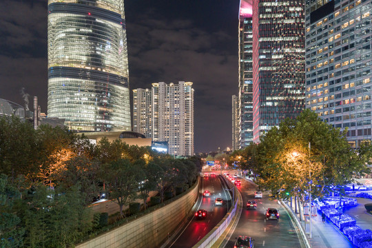 上海浦东陆家嘴夜景街景