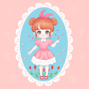 小公主卡通開心可愛小女孩