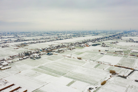 江苏南通如东农村雪景航拍