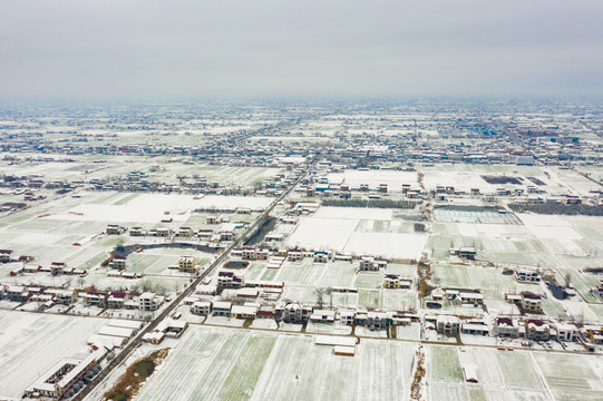 江苏南通如东农村雪景航拍