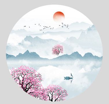 圓形意境山水畫