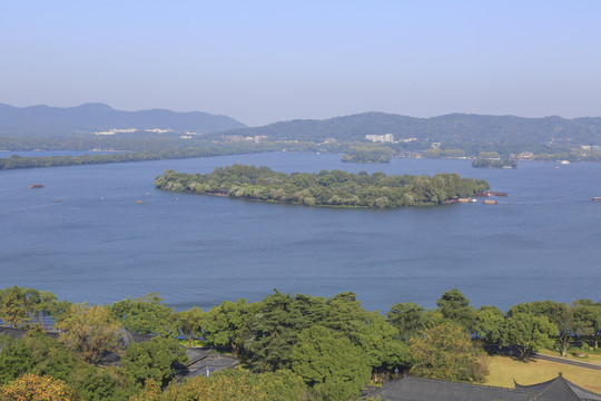 航拍杭州西湖山水