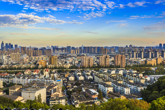 俯拍杭州城市景观