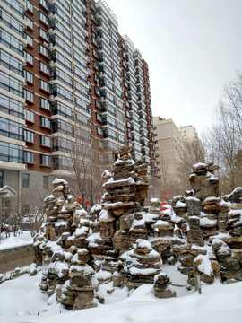 小区雪景