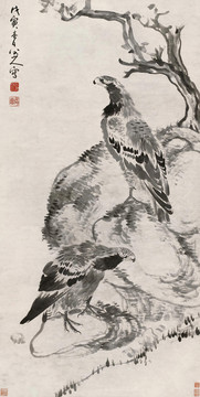 朱耷清八大山人松下雙鷹