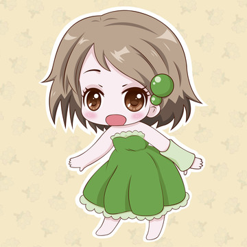 綠色蓬蓬裙女孩插畫