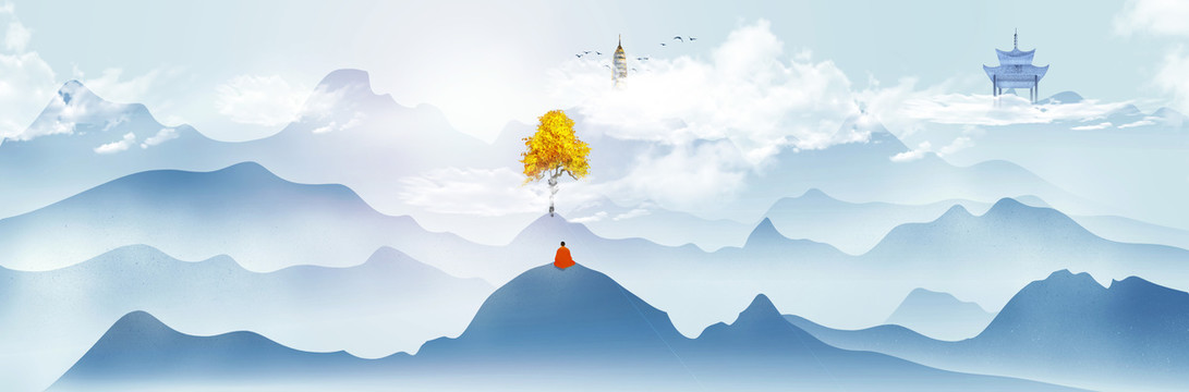 藍色山水畫
