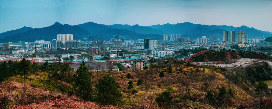 山城远山俯瞰城市全景高清图