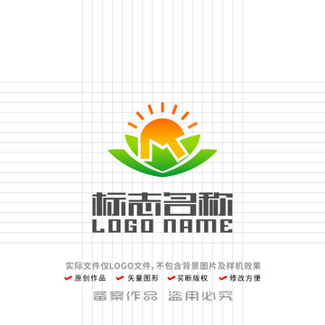 R字母标志绿叶阳光logo