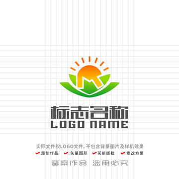 R字母標(biāo)志綠葉陽光logo
