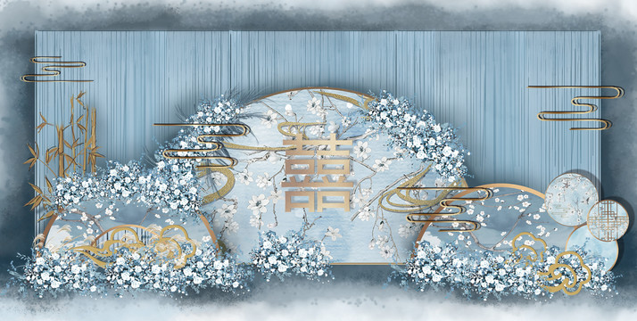 藍色新中式婚禮效果圖