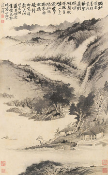 石濤橫塘漁艇圖