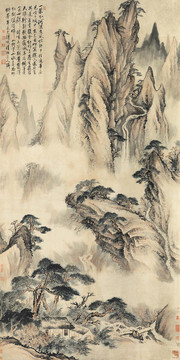 石濤云山秋曉圖