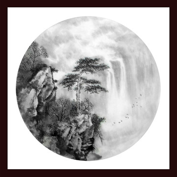花鳥山水圓形畫